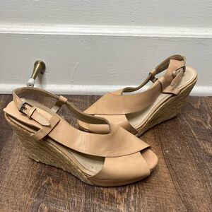 3.1 Phillip Lim Tan/Cream Leather Peep Toe Espadrille Wedges Size 8